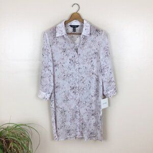 [Ellen Tracy] XS NEW Sheer Printed Button Down Top